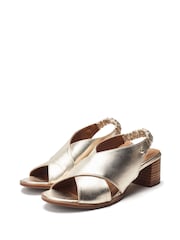 Moda in Pelle Metallic Prinia Cross-Over Leather Low Block Elastic Sandals - Image 2 of 4