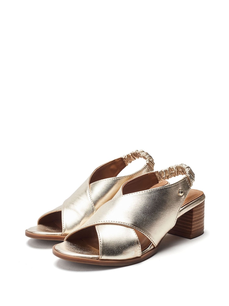 Moda in Pelle Metallic Prinia Cross-Over Leather Low Block Elastic Sandals - Image 2 of 4