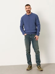 FatFace Kelbrook Blue Denim Knitted Henley Jumper - Image 5 of 6