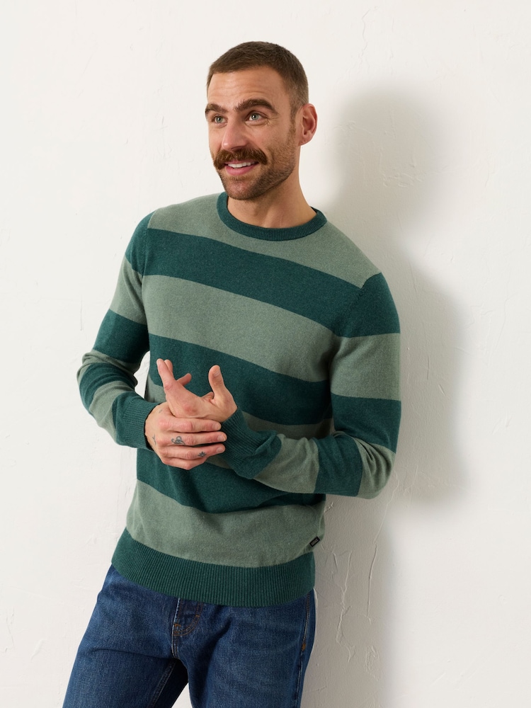 FatFace Rye Emerald Green Tonal Stripe Crew Jumper - Image 1 of 6