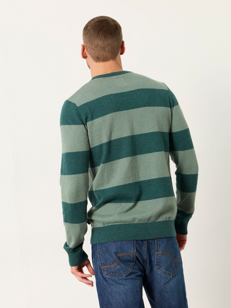 FatFace Rye Emerald Green Tonal Stripe Crew Jumper - Image 2 of 6