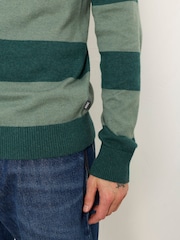 FatFace Rye Emerald Green Tonal Stripe Crew Jumper - Image 3 of 6