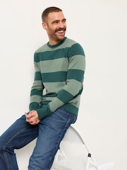 FatFace Rye Emerald Green Tonal Stripe Crew Jumper - Image 4 of 6