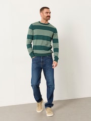 FatFace Rye Emerald Green Tonal Stripe Crew Jumper - Image 5 of 6