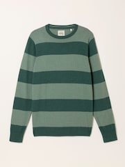 FatFace Rye Emerald Green Tonal Stripe Crew Jumper - Image 6 of 6