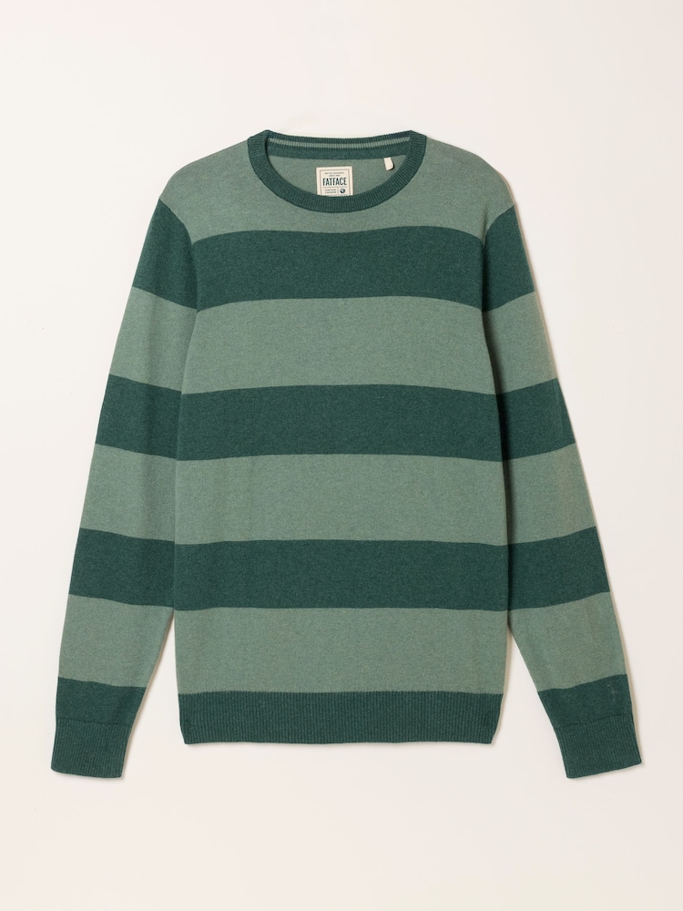 FatFace Rye Emerald Green Tonal Stripe Crew Jumper - Image 6 of 6