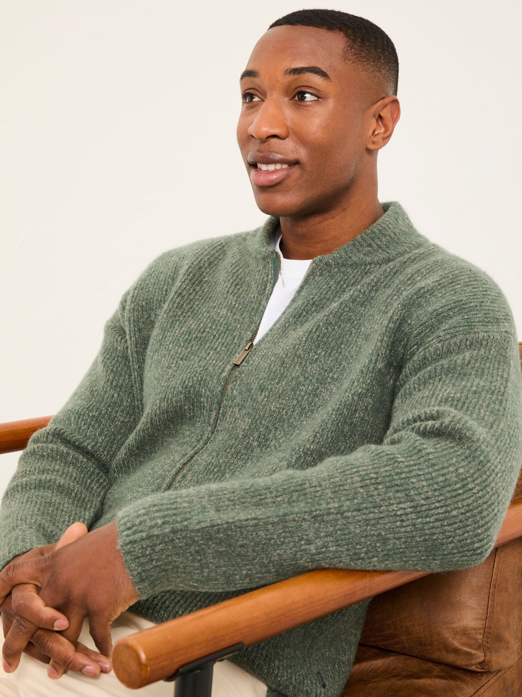 Buy FatFace Williton Emerald Green Knitted Zip Cardigan from the