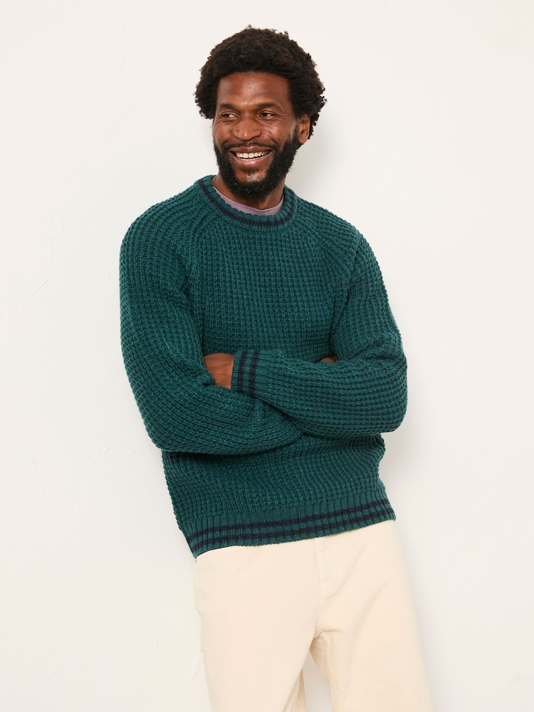 FatFace Emerald Green Tipped Crew Neck Knitted Jumper - Image 1 of 6 FatFace Emerald Green Tipped Crew Neck Knitted Jumper - Image 1 of 6