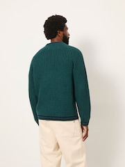FatFace Emerald Green Tipped Crew Neck Knitted Jumper - Image 2 of 6