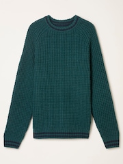 FatFace Emerald Green Tipped Crew Neck Knitted Jumper - Image 6 of 6