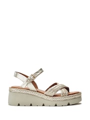 Moda in Pelle Gold Keroya Cross-Over Woven Leather Wedge Sandals - Image 1 of 4