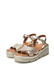 Moda in Pelle Gold Keroya Cross-Over Woven Leather Wedge Sandals - Image 2 of 4