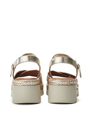 Moda in Pelle Gold Keroya Cross-Over Woven Leather Wedge Sandals - Image 3 of 4