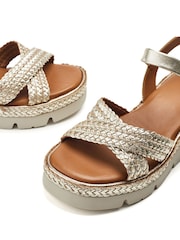 Moda in Pelle Gold Keroya Cross-Over Woven Leather Wedge Sandals - Image 4 of 4