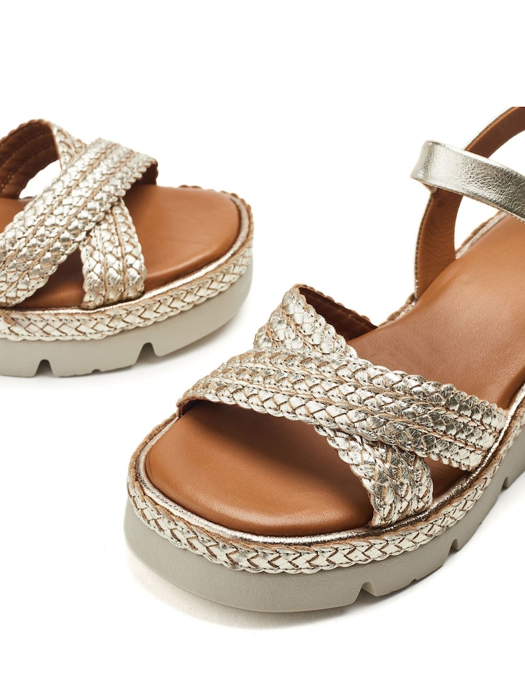 Moda in Pelle Gold Keroya Cross-Over Woven Leather Wedge Sandals - Image 4 of 4