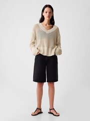Gap Beige Cotton 24/7 Split-Hem Crochet Jumper - Image 1 of 4