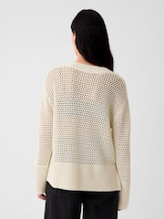 Gap Beige Cotton 24/7 Split-Hem Crochet Jumper - Image 2 of 4