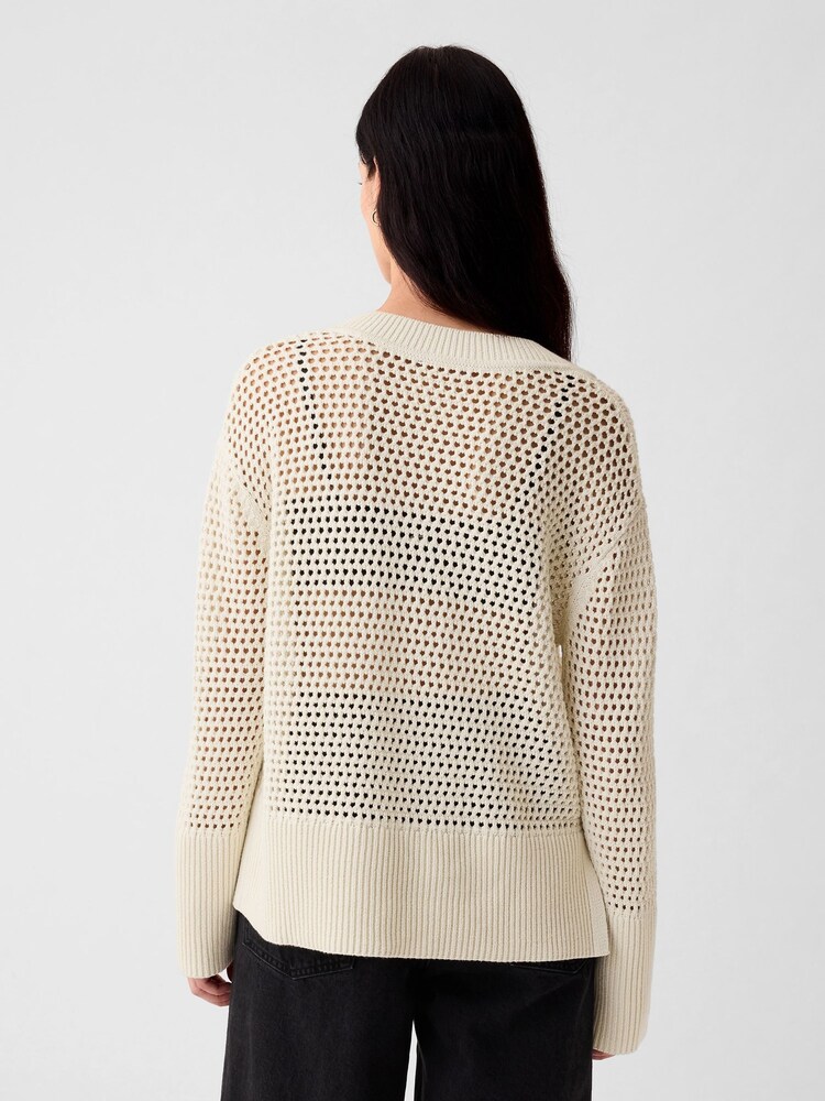 Gap Beige Cotton 24/7 Split-Hem Crochet Jumper - Image 2 of 4