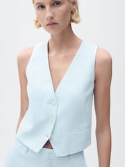 Mango Blue Linen Suit Waistcoat - Image 1 of 7