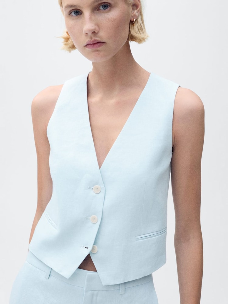 Mango Blue Linen Suit Waistcoat - Image 1 of 7