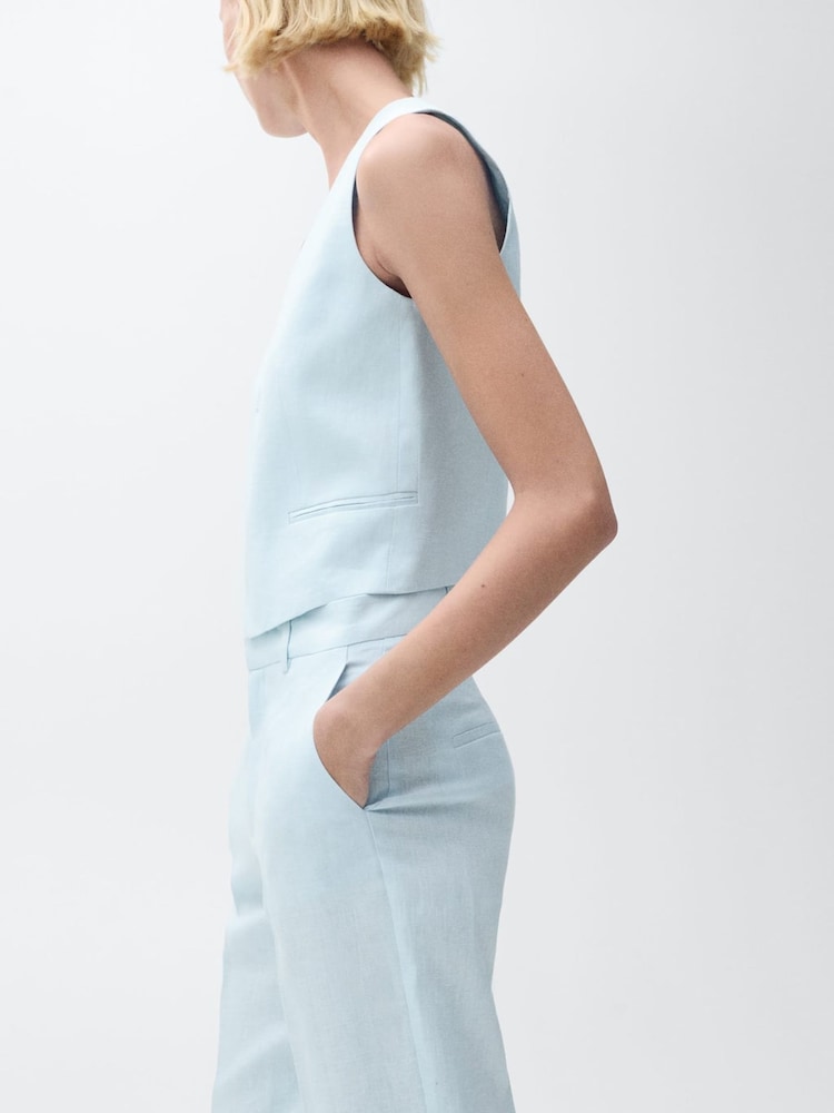 Mango Blue Linen Suit Waistcoat - Image 2 of 7
