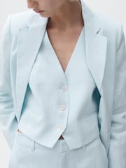 Mango Blue Linen Suit Waistcoat - Image 5 of 7