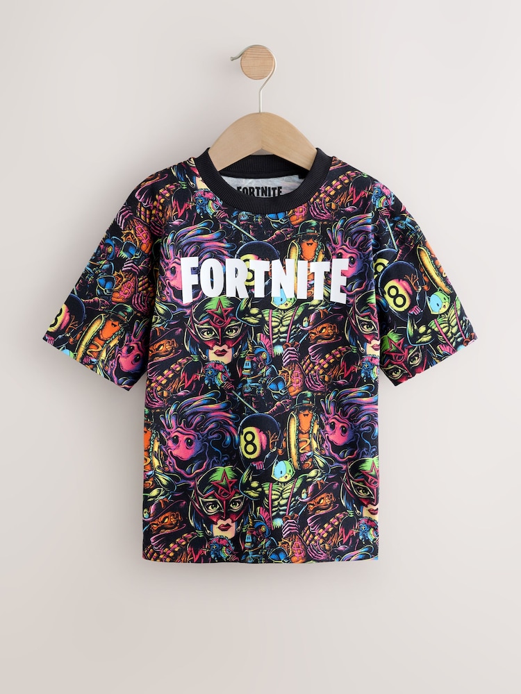 Multi All Over Print Fortnite Print Short Sleeved T-Shirt (4-16yrs) - Image 1 of 4