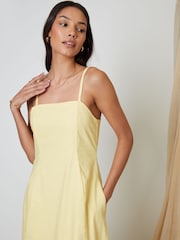 Threadbare Yellow Linen Blend Square Neck Midi Dress - Image 2 of 4