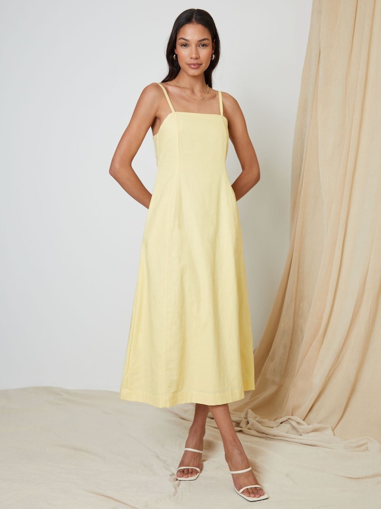 Galben - Threadbare Linen Blend Square Neck Midi Summer Dress - Image 3 of 4