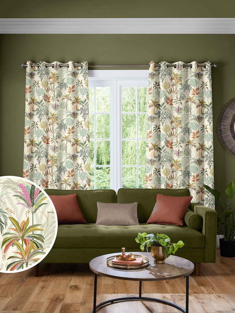 Sara Miller Light Stone Natural Palm Garden Made to Measure Curtains - Image 1 of 9