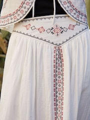 Threadbare Cream 100% Cotton Embroidered Pull On Midi Skirt - Image 4 of 4