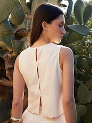 Threadbare Cream 100% Cotton Cornelli Embroidered Button Back Shell Tank Top - Image 2 of 4