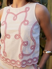 Threadbare Cream 100% Cotton Cornelli Embroidered Button Back Shell Tank Top - Image 3 of 4
