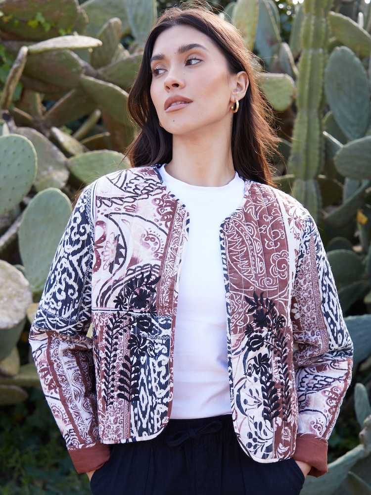 Threadbare Blue 100% Cotton Embroidered Quilted Jacket - Image 1 of 4