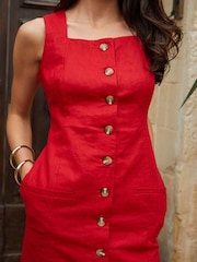 Roșu - Threadbare Linen Blend Waistcoat Summer Dress - Image 3 of 4