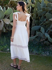 Threadbare Cream 100% Cotton Embroidered Tiered Maxi Dress - Image 2 of 4