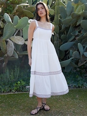 Threadbare Cream 100% Cotton Embroidered Tiered Maxi Dress - Image 4 of 4
