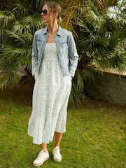 Threadbare White Floral Print Tiered Linen Blend Maxi Summer Dress - Image 4 of 5