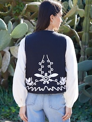 Threadbare Black 100% Cotton Cornelli Embroidered Gilet - Image 2 of 4