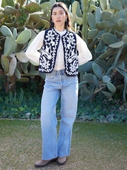 Threadbare Black 100% Cotton Cornelli Embroidered Gilet - Image 3 of 4