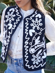 Threadbare Black 100% Cotton Cornelli Embroidered Gilet - Image 4 of 4