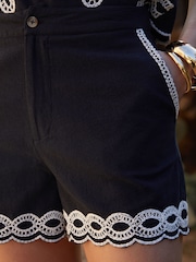 Threadbare Black 100% Cotton Cornelli Embroidered Shorts - Image 4 of 4