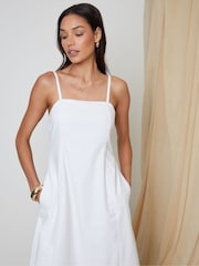 Threadbare White Linen Blend Square Neck Midi Summer Dress - Image 2 of 6