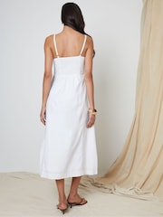 Threadbare White Linen Blend Square Neck Midi Summer Dress - Image 4 of 6