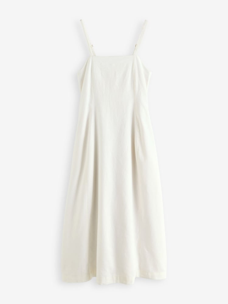 Threadbare White Linen Blend Square Neck Midi Summer Dress - Image 6 of 6