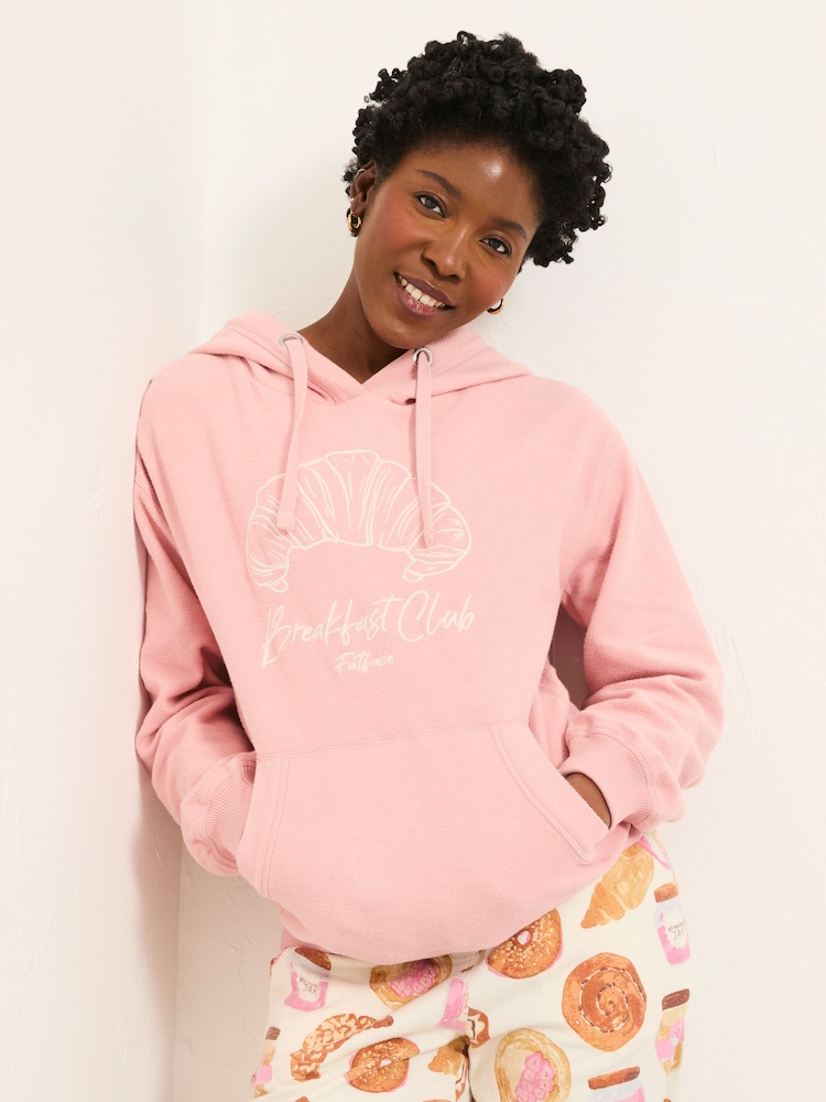 FatFace Imogen Pink Breakfast In Bed Graphic Overhead Hoodie - Image 1 of 6 FatFace Imogen Pink Breakfast In Bed Graphic Overhead Hoodie - Image 1 of 6