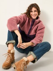 FatFace Zoe Purple/Pink Colour Block Fleece - Image 4 of 5