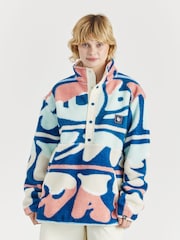 Harper & Lewis Blue Charlie Retro Pattern Popper Neck Sherpa Fleece - Image 4 of 7