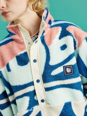 Harper & Lewis Blue Charlie Retro Pattern Popper Neck Sherpa Fleece - Image 5 of 7
