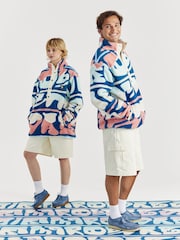 Harper & Lewis Blue Charlie Retro Pattern Popper Neck Sherpa Fleece - Image 6 of 7